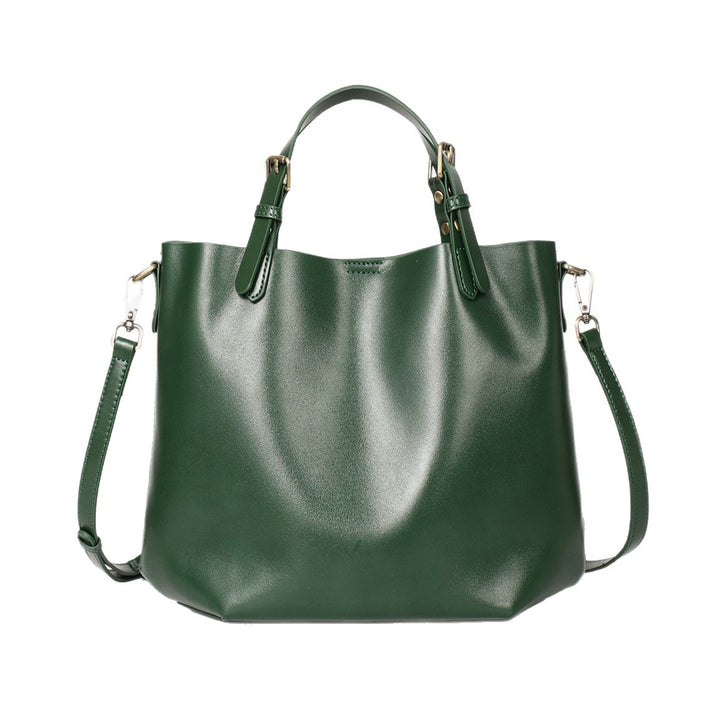 Structured Vegan Leather Bucket Tote with Adjustable Strap and Gold Hardware