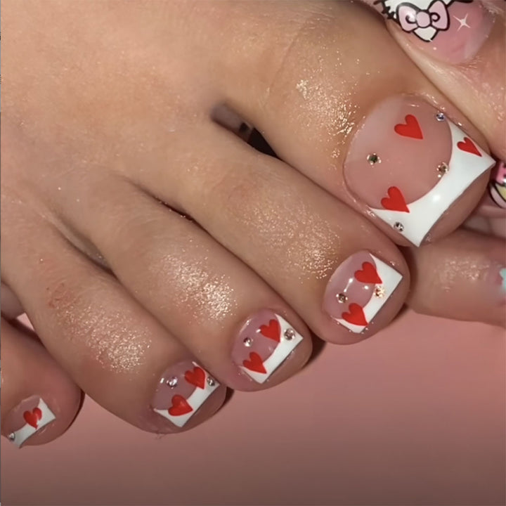 Heart-Embellished Press-On Nail Art