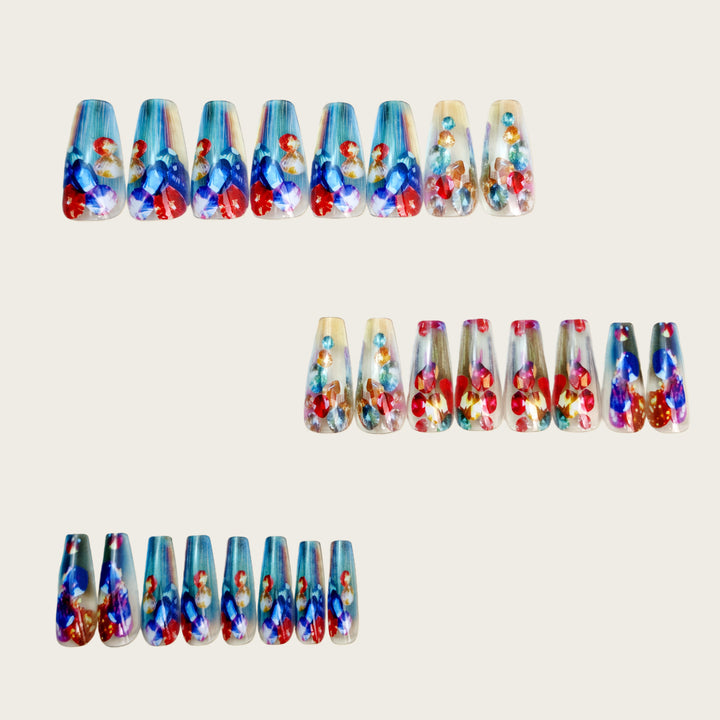 Artificial nails with faceted glitter design Kalsten