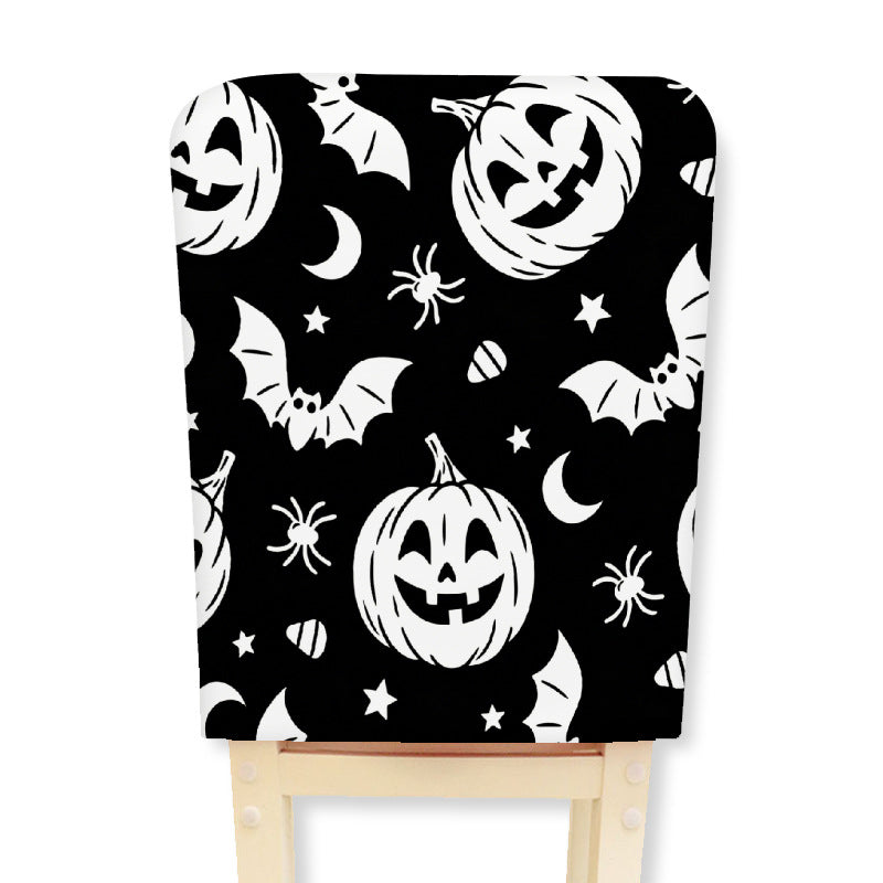 Elastic chair back cover with Halloween skeleton pattern and highly elastic jersey fabric