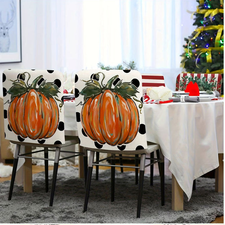 Chair back cover with elastic Halloween gnome and pumpkin design
