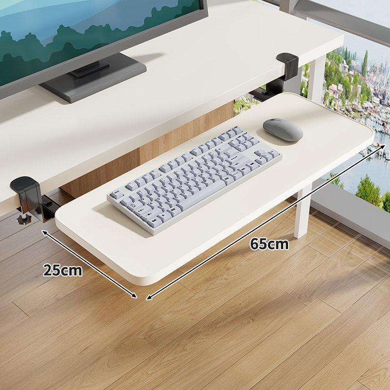 Under-Desk Slide-Out Keyboard Tray Clamp Mount with Ergonomic Wooden Platform