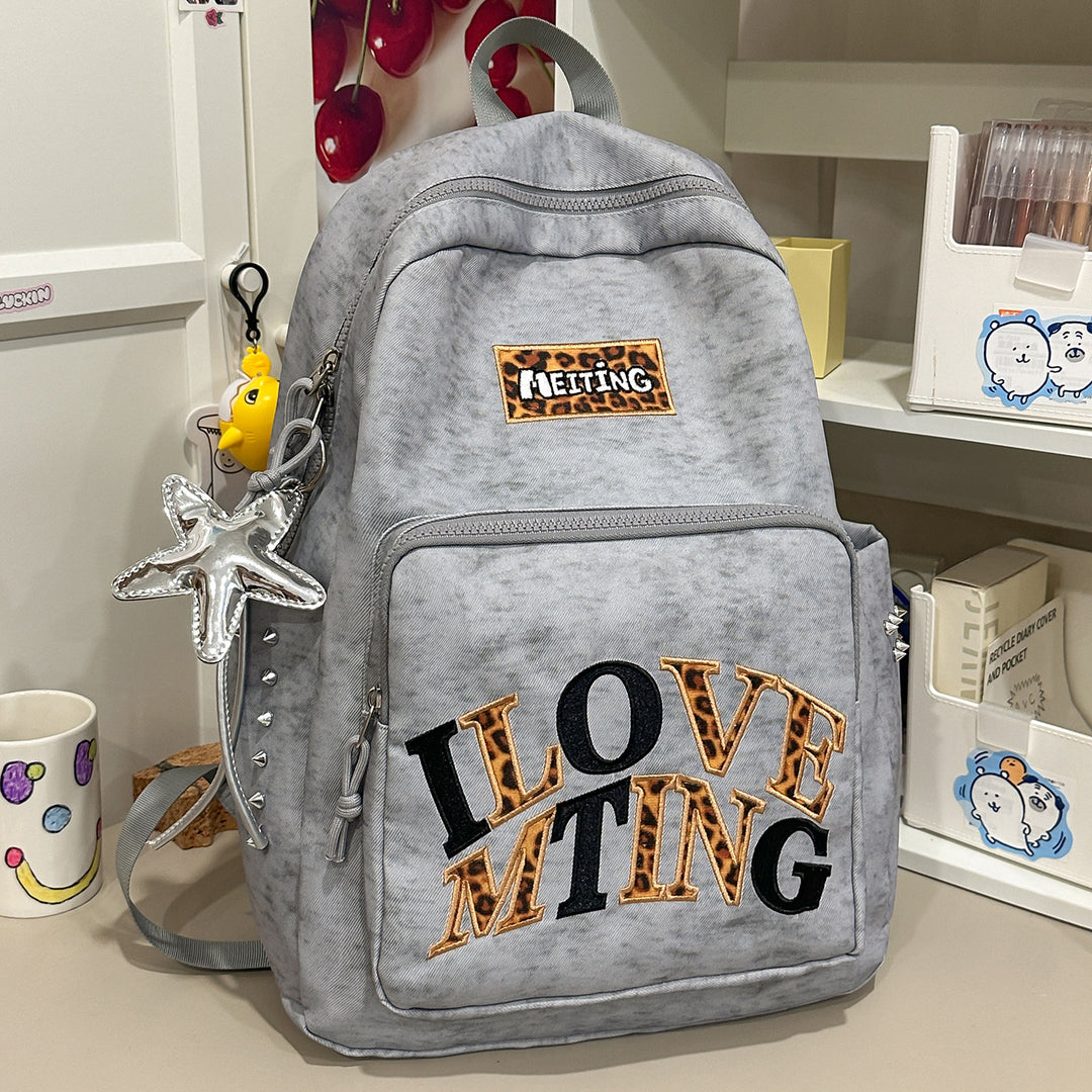 Casual Fashion-Forward Embroidered School Backpack