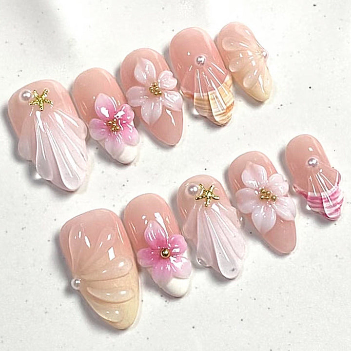 Acrylic nail set with luxuriously designed flower and glitter decorations Kalsten