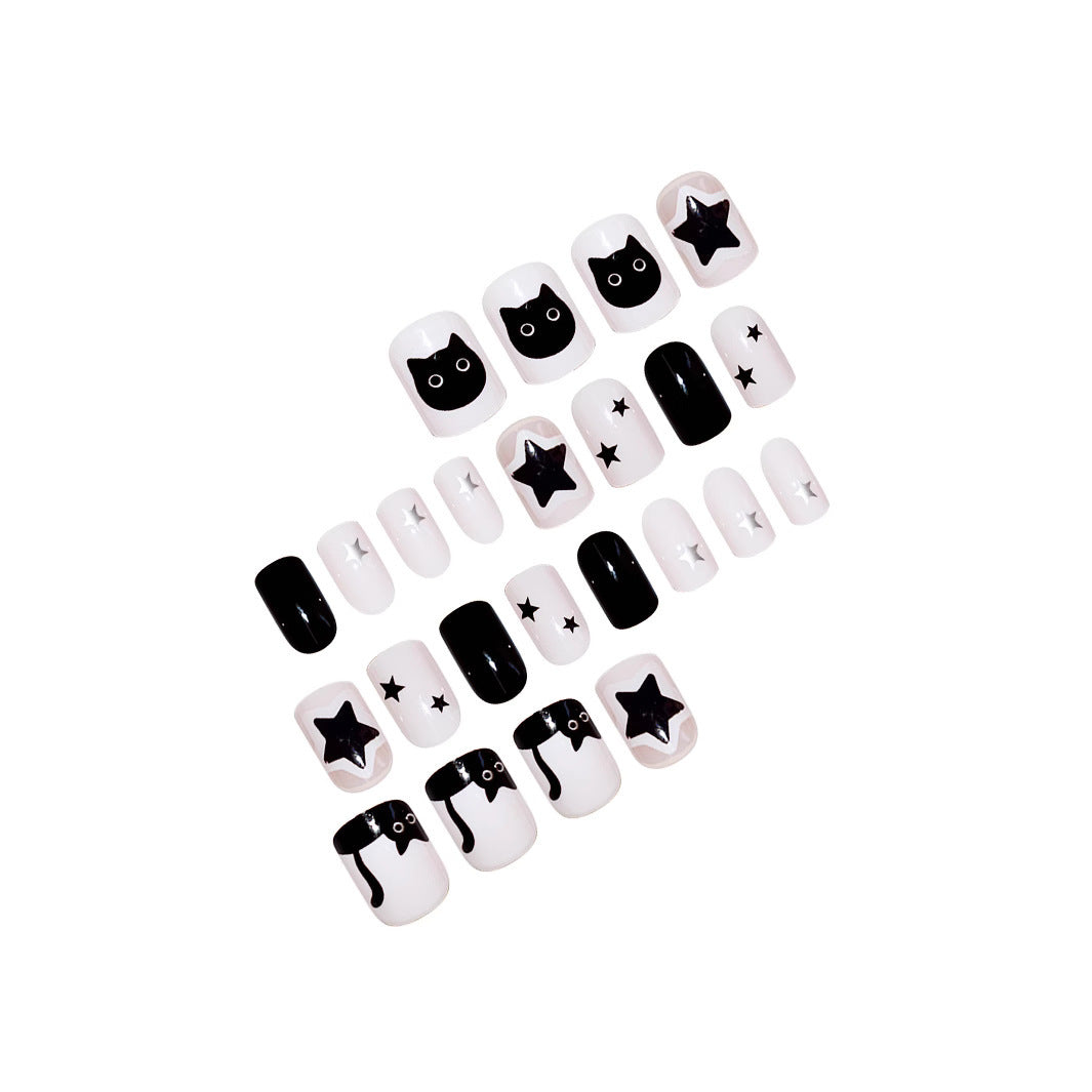 Playful Cat and Star-Themed Press-On Nail Art Extensions Kalsten
