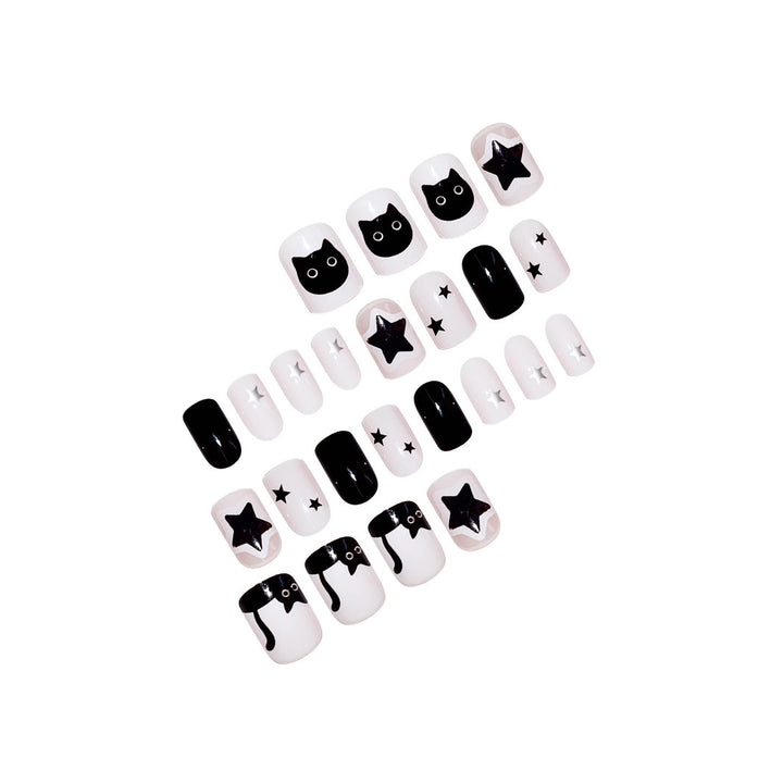 Playful Cat and Star-Themed Press-On Nail Art Extensions Kalsten