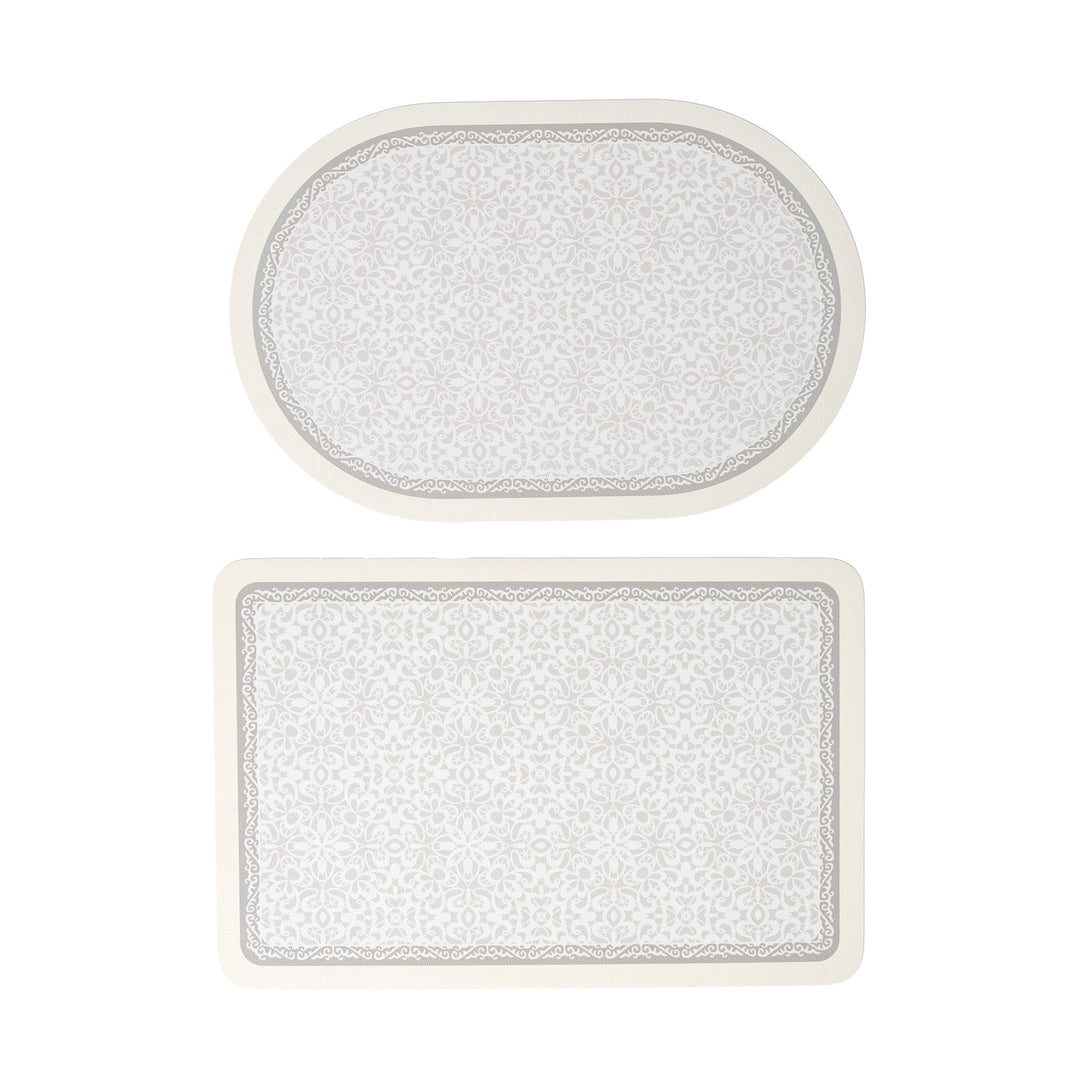 Bathroom Mat Set Kalsten with non-slip soft back underside and fine lace pattern look