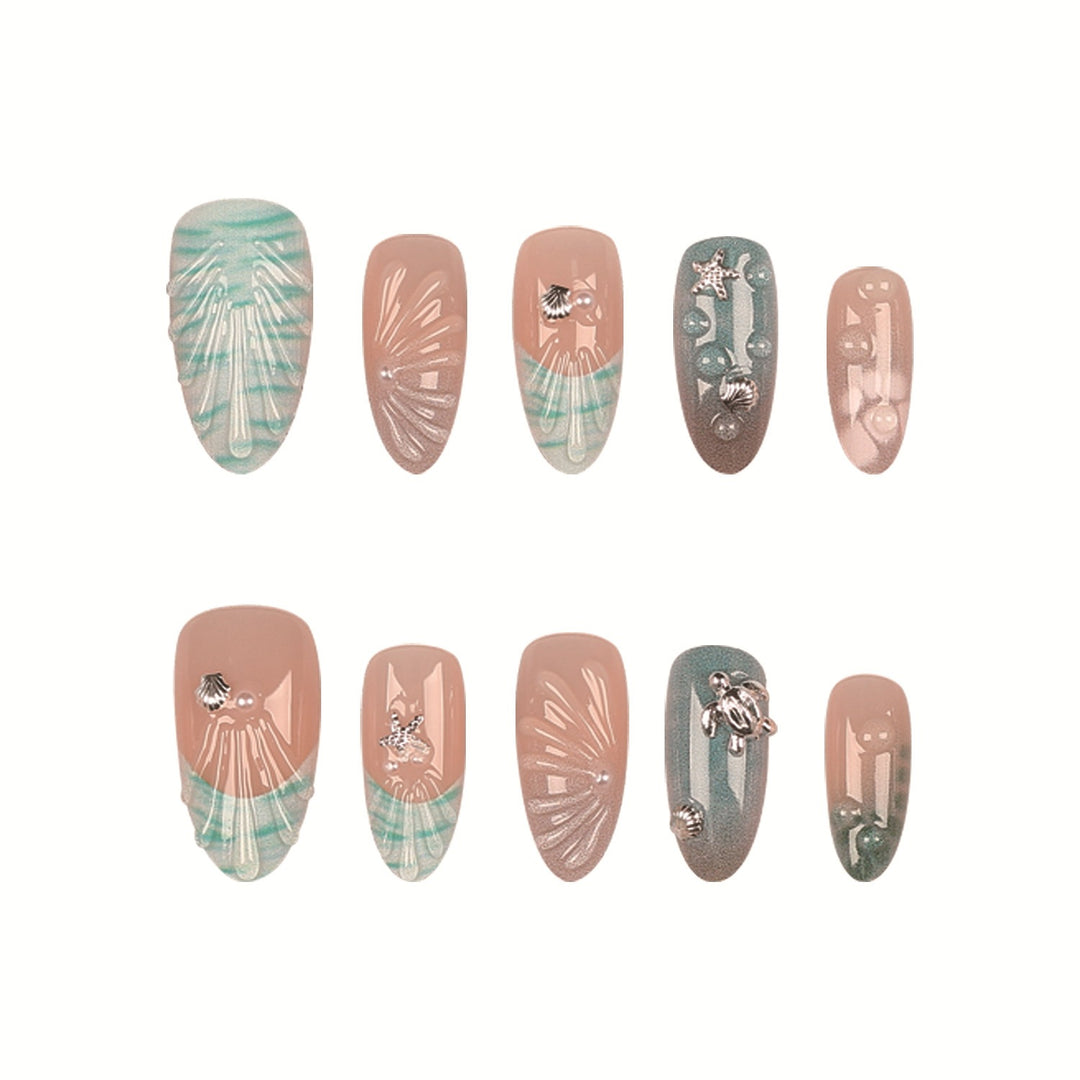 Coastal-Themed Press-On Nail Art Set