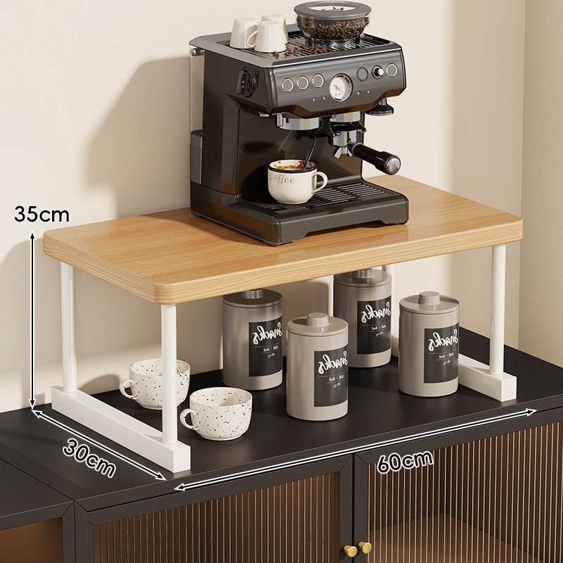 Two-Tier Countertop Coffee Station Shelf Riser with Walnut Top and Metal Frame
