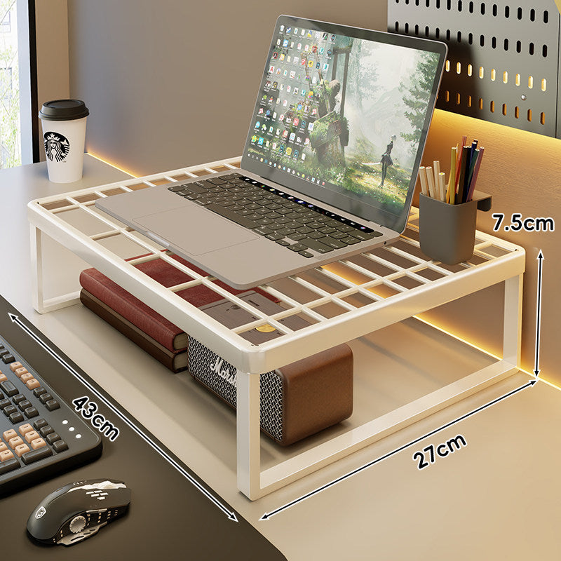 Ventilated Metal Desk Riser Shelf with Open Grid Surface and Under-Storage