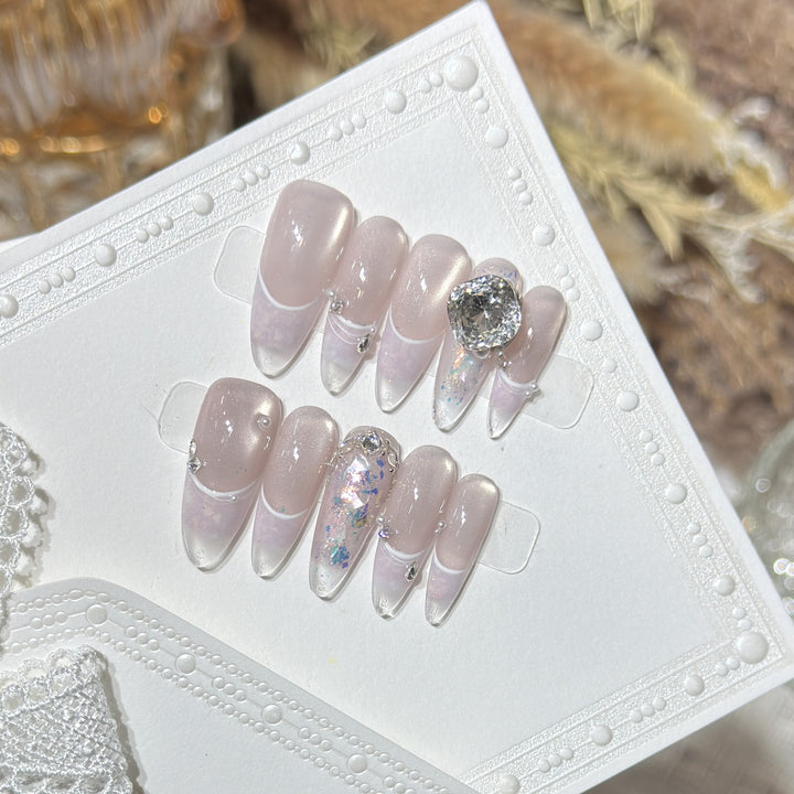 Glamorous Stiletto Press-On Nail Set with Crystal Embellishments Kalsten