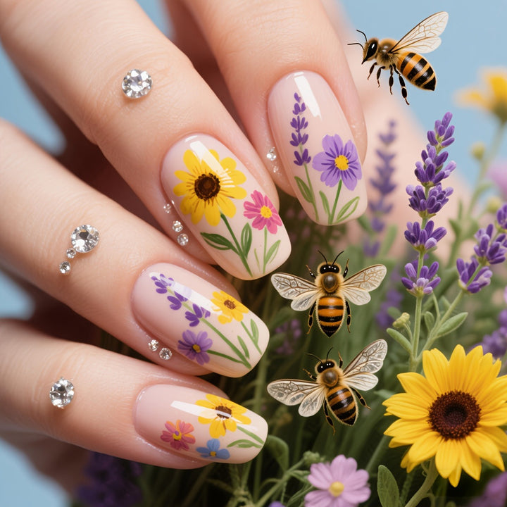 Glittering artificial nails with floral patterns Kalsten