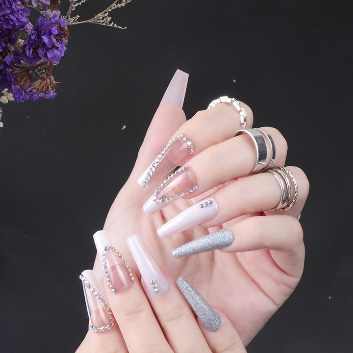 Rhinestone-Embellished Long Press-On Nails Kalsten
