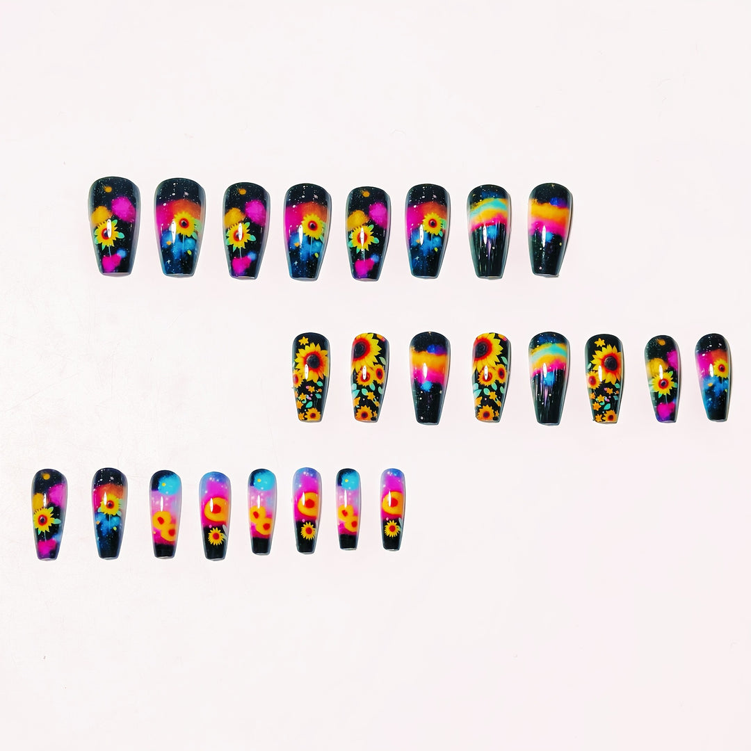 Artificial nails in creative sunflower and galaxy design Kalsten