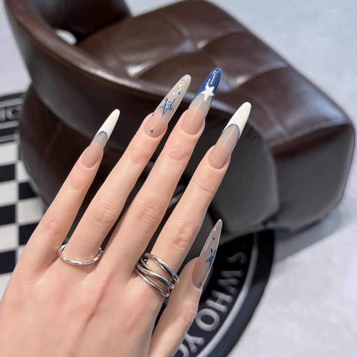 Artistic Stiletto Press-On Nail Set with Celestial Design Kalsten