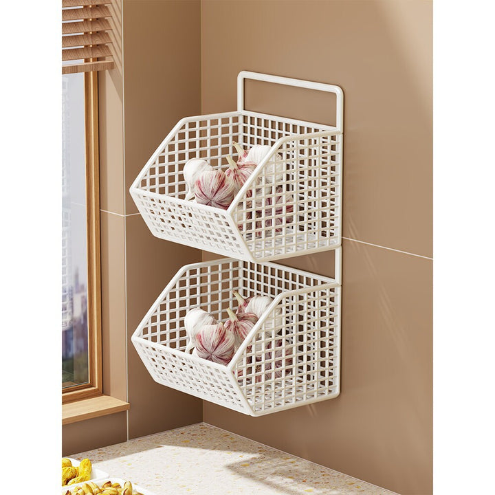 Wall-Mounted Double-Tier Kitchen Storage Baskets