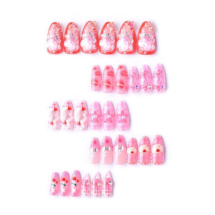 Artistic Heart-Themed Press-On Nail Art Set Kalsten