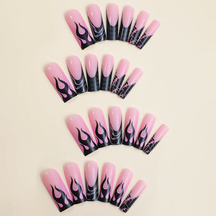 Artistic Press-On Nail Set with Flame Design kalsten