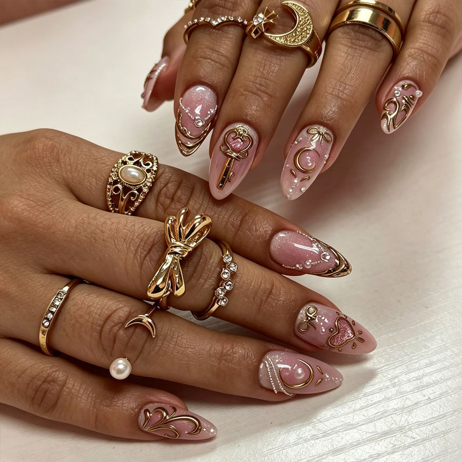 Decorative Press-On Nail Set with Floral Accents Kalsten