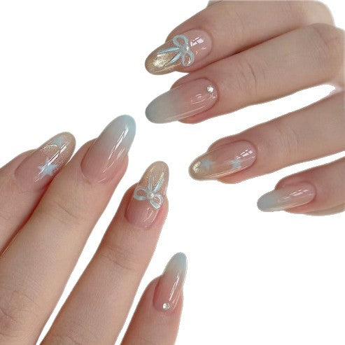 Decorative Press-On Nail Art Set with Bow and Gradient Details Kalsten