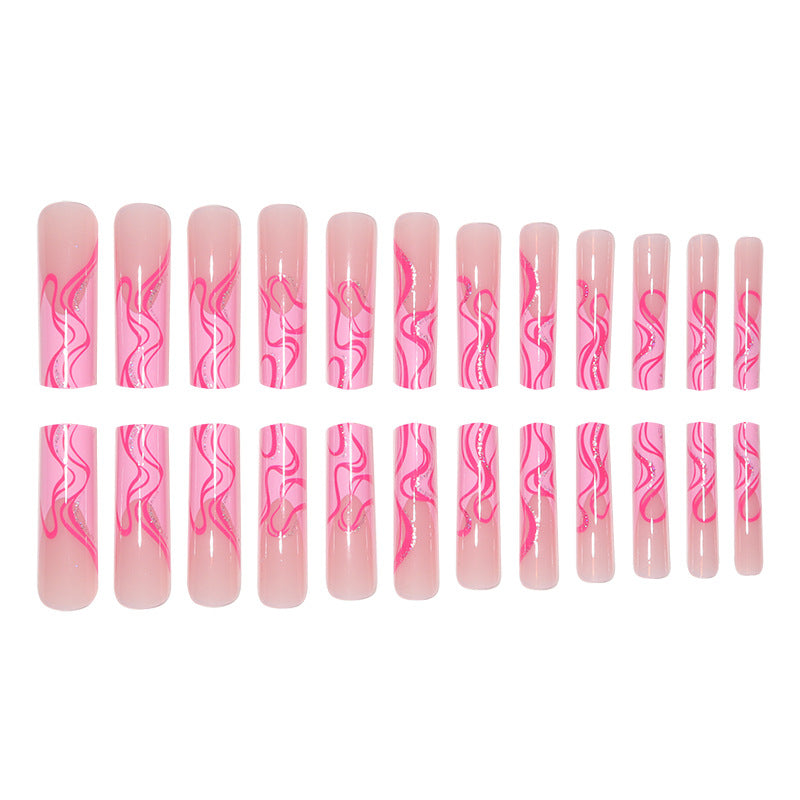 Long Stiletto Press-On Nail Extensions with Abstract Wave Design Kalsten