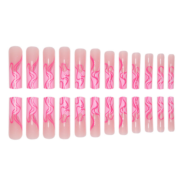 Long Stiletto Press-On Nail Extensions with Abstract Wave Design Kalsten