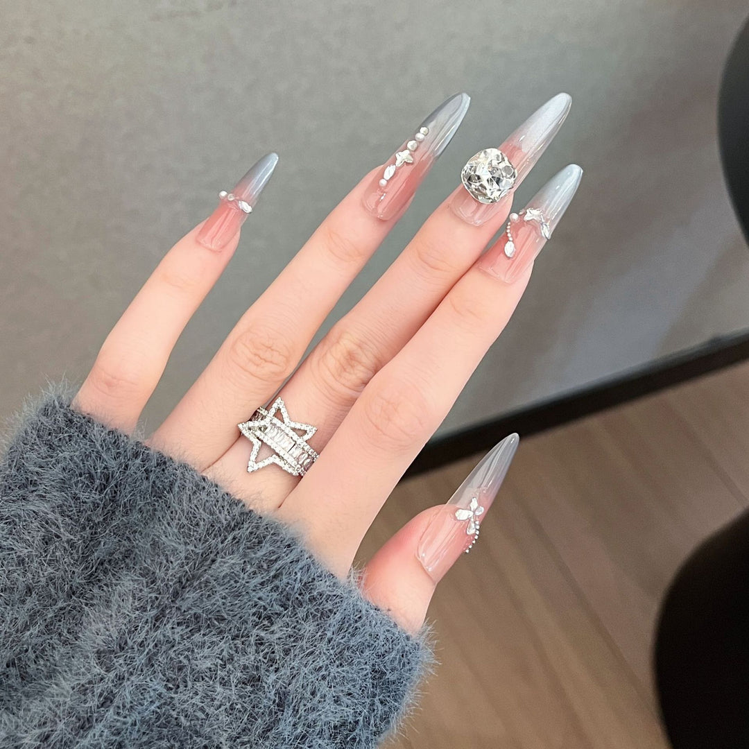 Decorative Crystal-Embellished Long Stiletto Press-On Nails Kalsten