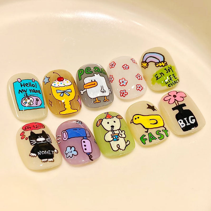 Artistic Cat-Themed Press-On Nail Art Set Kalsten