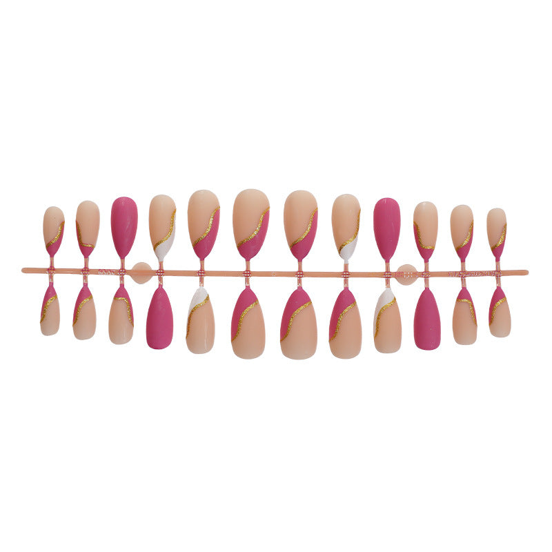 Stylish Press-On Nail Art Set with Elegant Gold Accents Kalsten