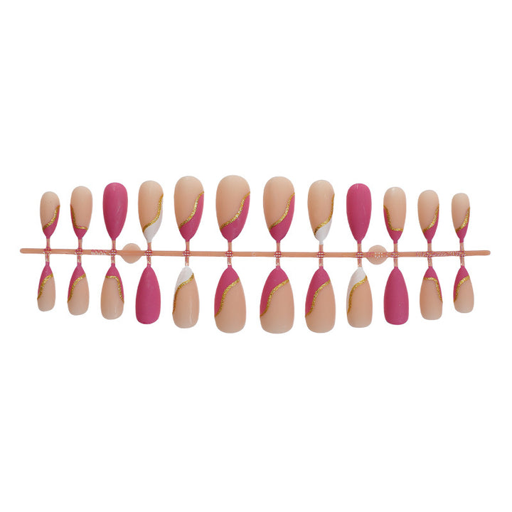 Stylish Press-On Nail Art Set with Elegant Gold Accents Kalsten