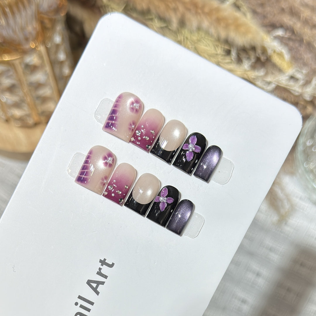 Decorative Press-On Nail Art Set with Floral and Gem Accents Kalsten