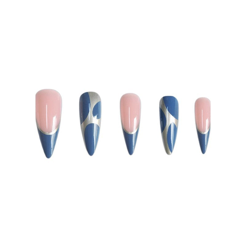 Artistic Stiletto Press-On Nail Design with Metallic Trim Kalsten