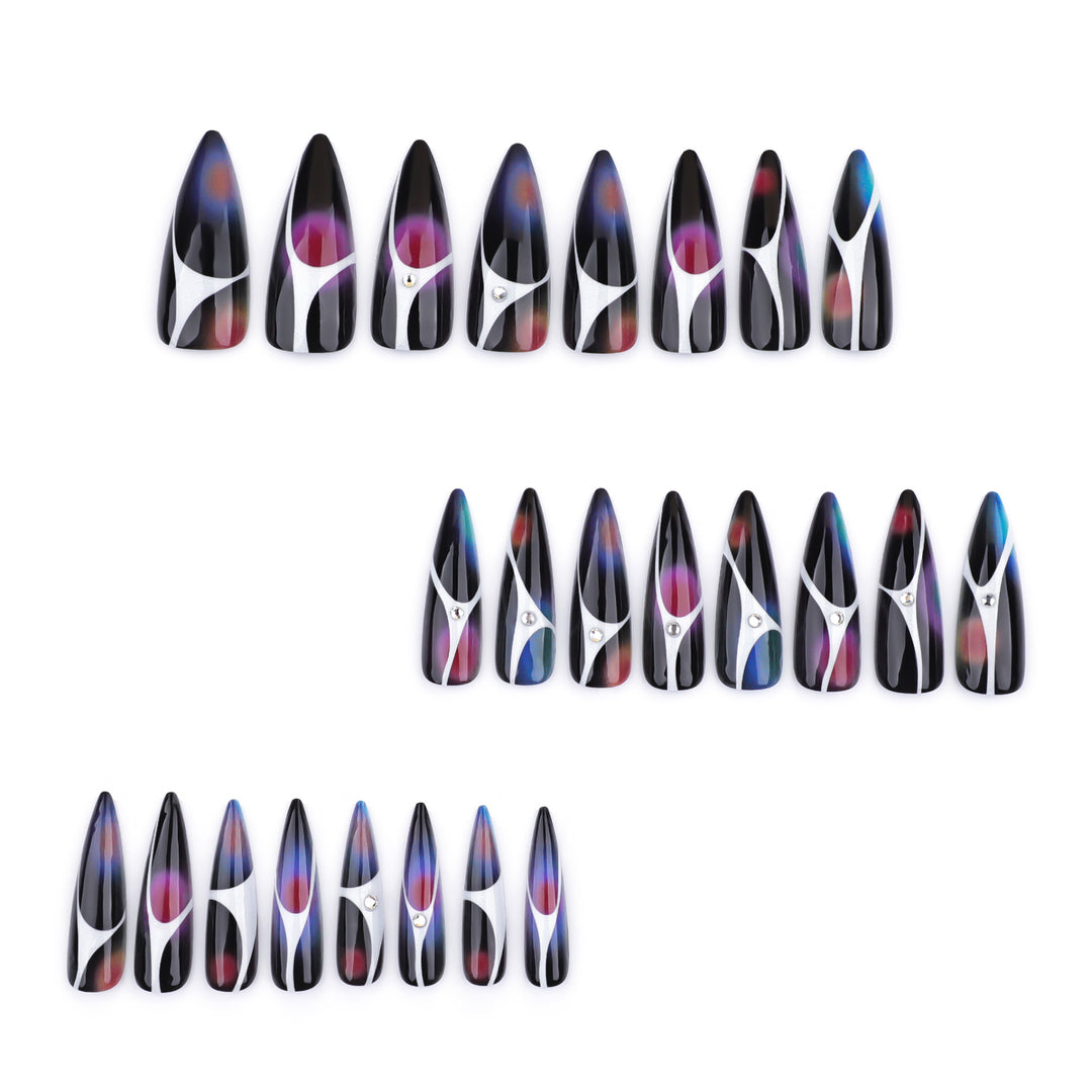 Artful stiletto nails with sparkling accents and geometric design Kalsten