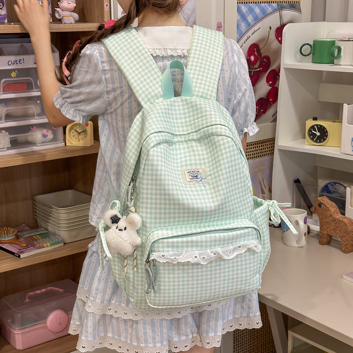 Casual Vintaged Gingham Print Backpack Kalsten