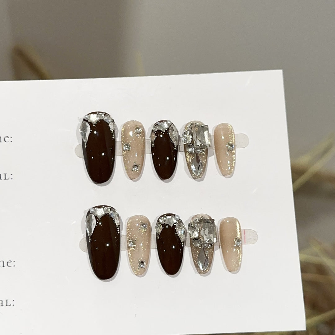 Stylish Press-On Nail Art Set with Crystal Accents