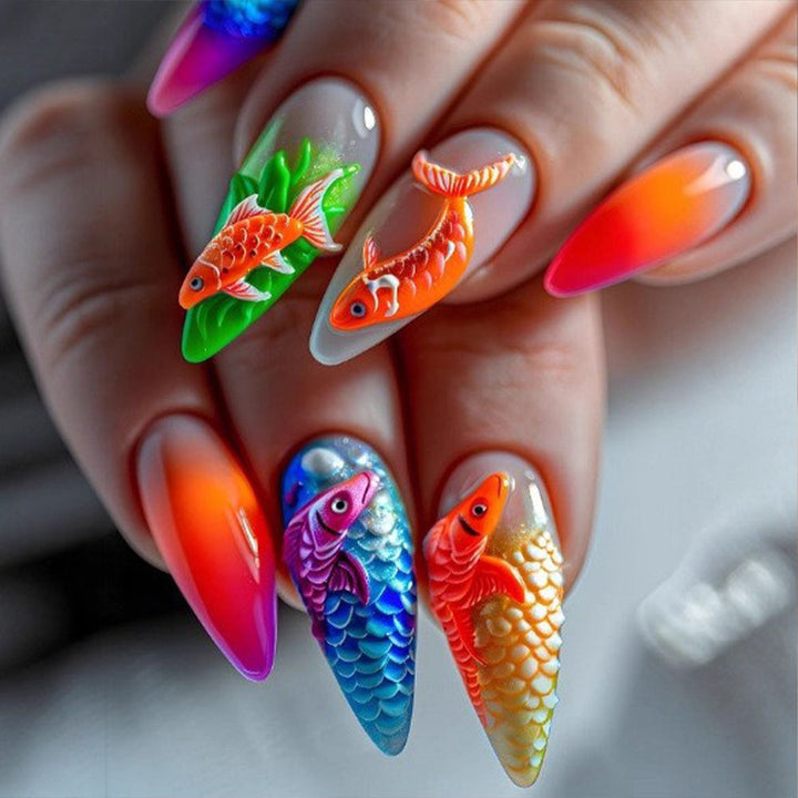 Artificial nails with 3D Koi fish design Kalsten