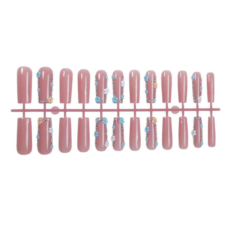 Decorative Press-On Nail Set with Floral and Gemstone Accents kalsten