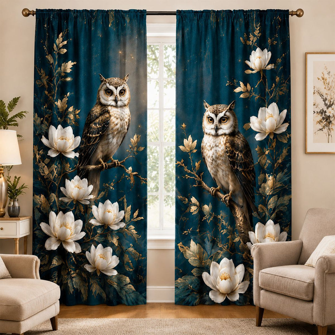 Artistic Floral Print Window Drapes