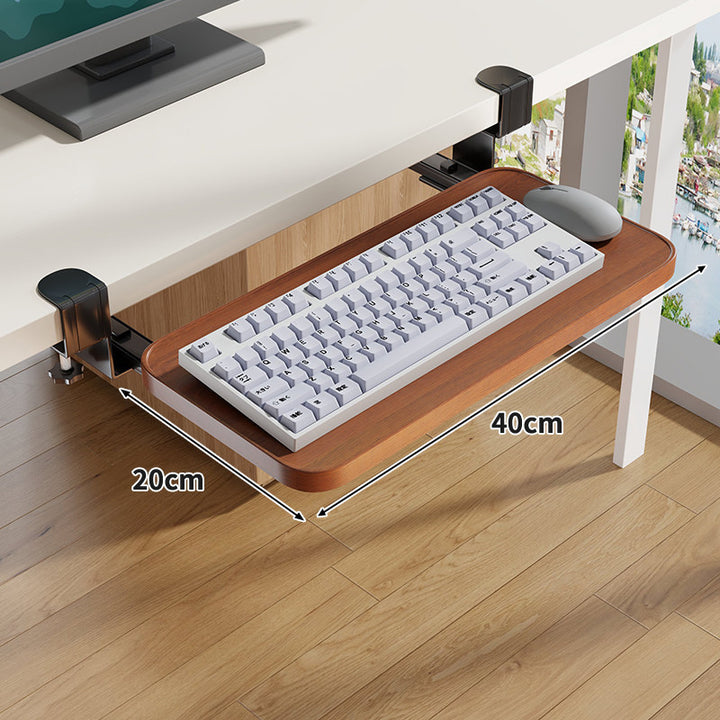Clamp-Mounted Under-Desk Adjustable Bamboo Keyboard Tray