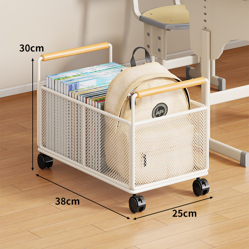 Metal Mesh Floor Storage Crate with Wooden Carry Handles
