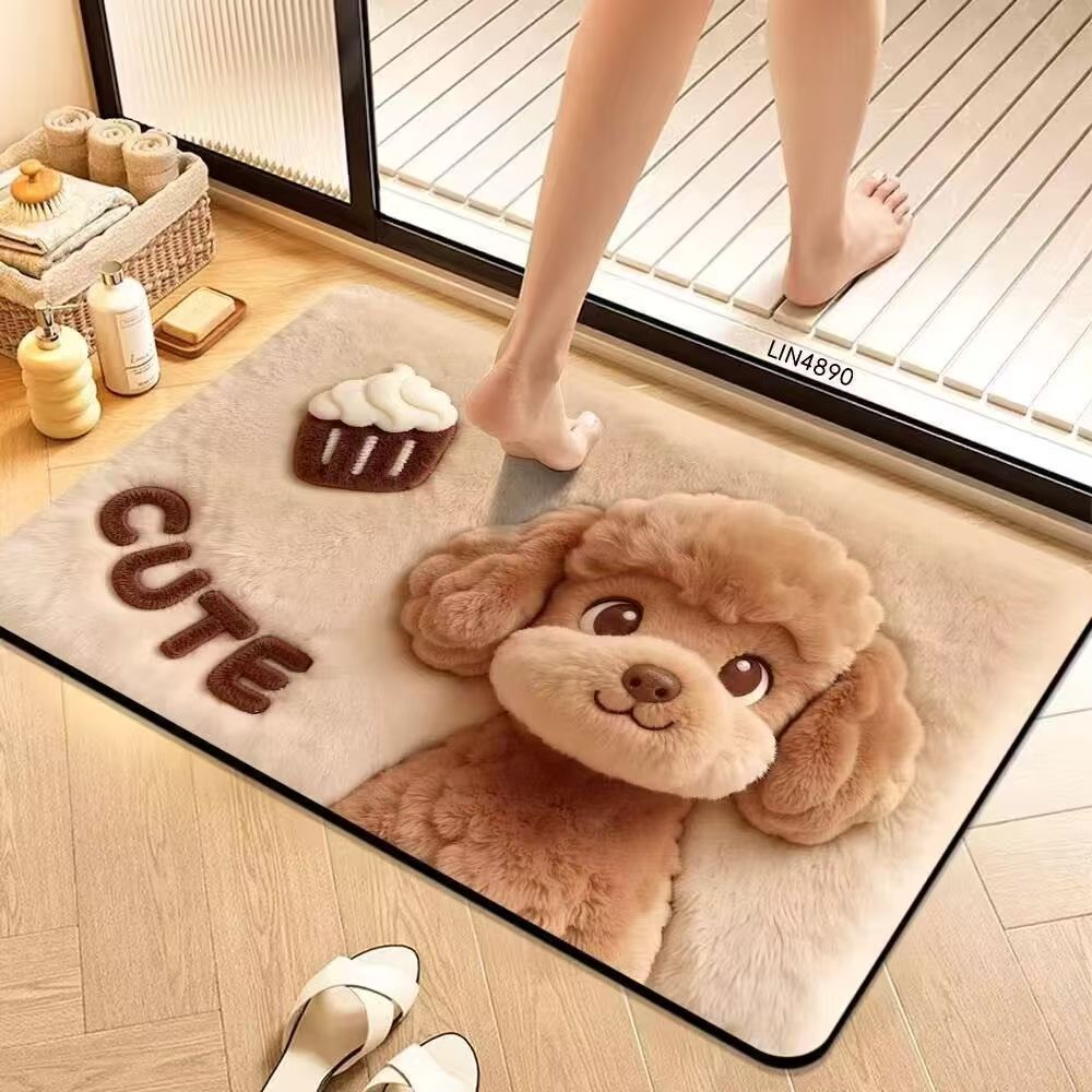 Cute Cartoon Pet-Themed Plush Bath Mat Kalsten