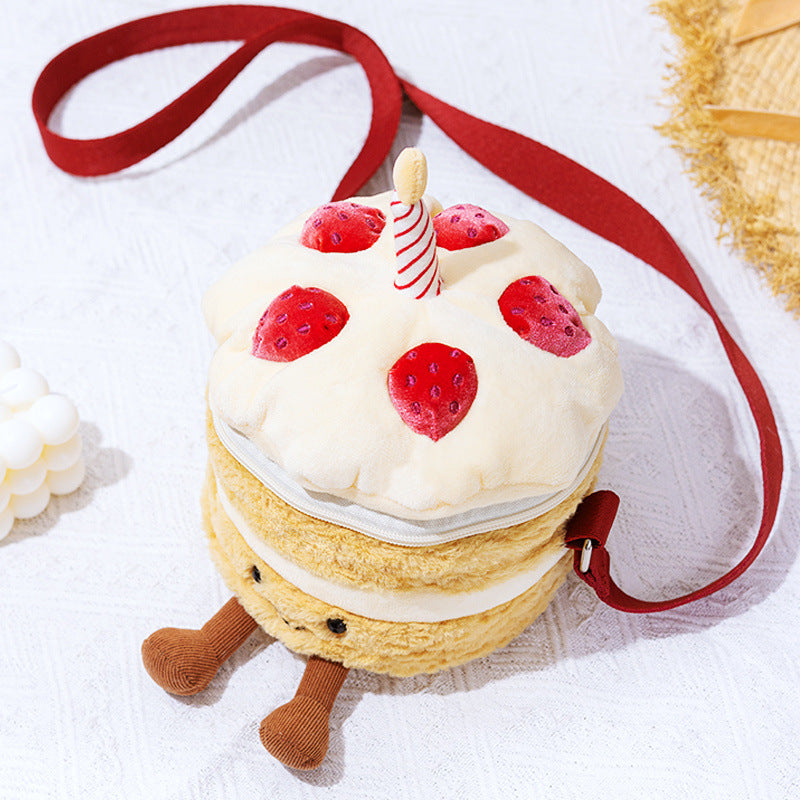 Plush Layered Cake Crossbody Bag with Strawberry Appliques & Candle Topper Kalsten
