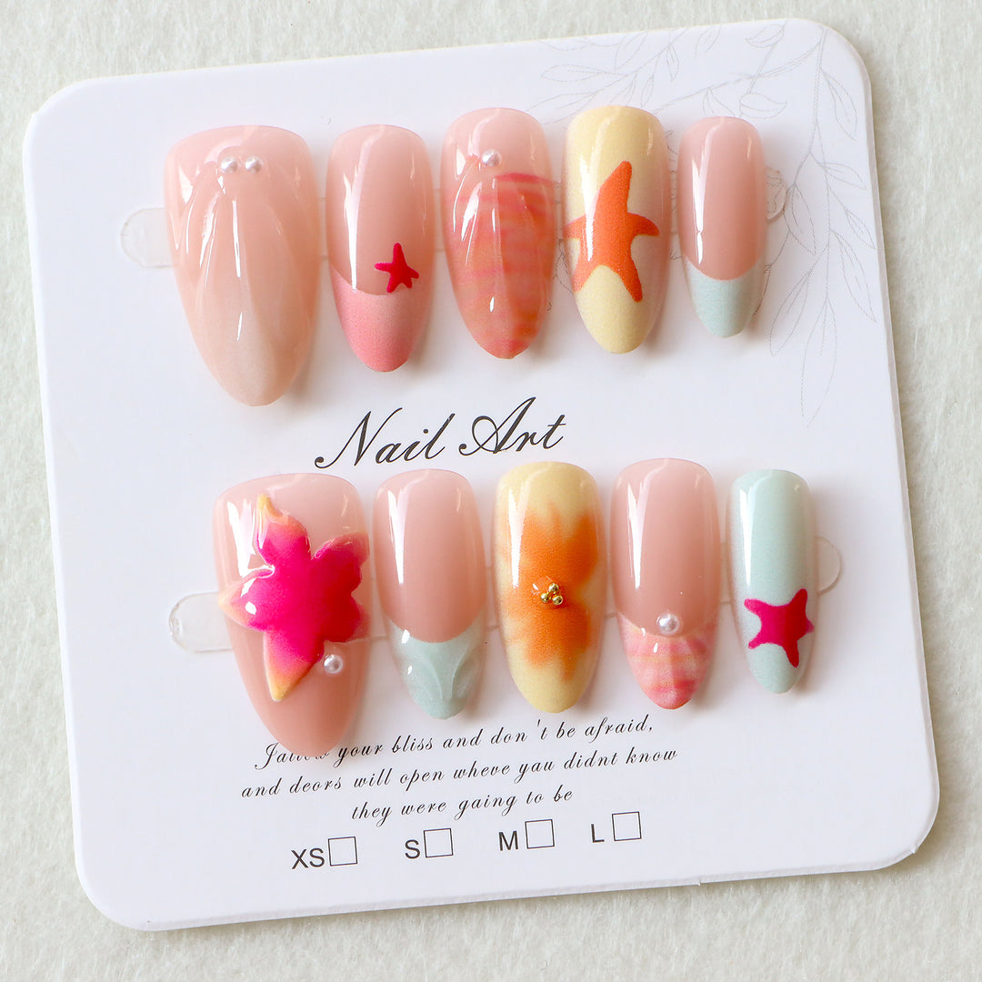 Artistic Press-On Nail Set with Tropical Theme Kalsten