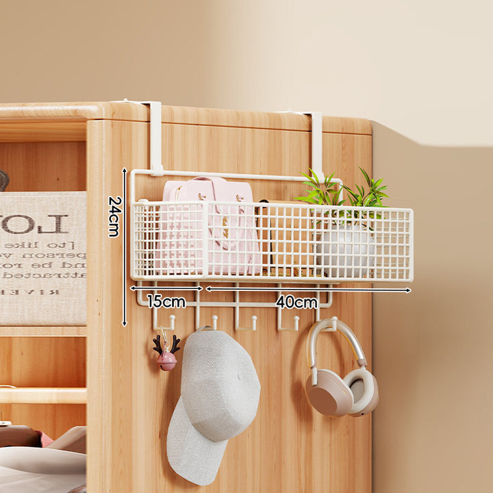 Over-the-Door Metal Grid Hanging Organizer with Four Stackable Baskets and Hooks