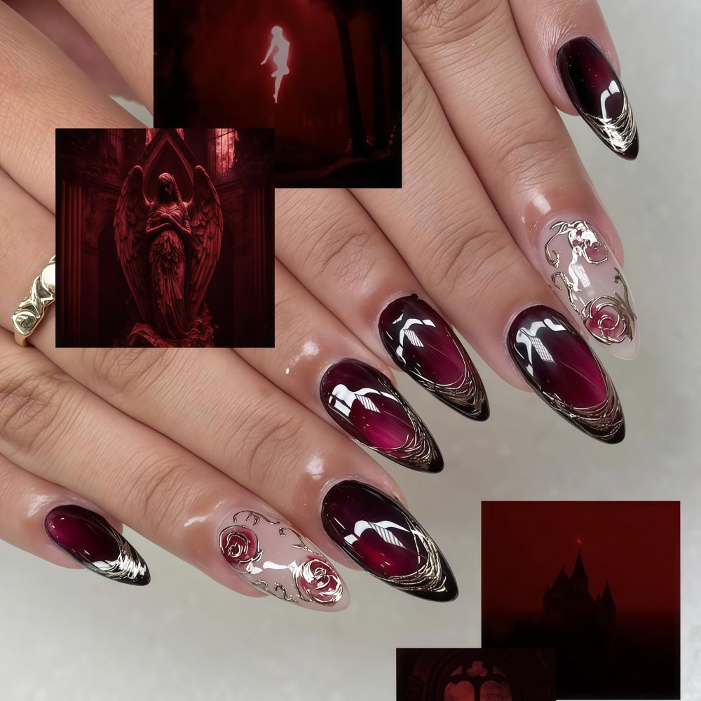 Artificial Nails Set with Elegant Ombre and Rose Designs Kalsten