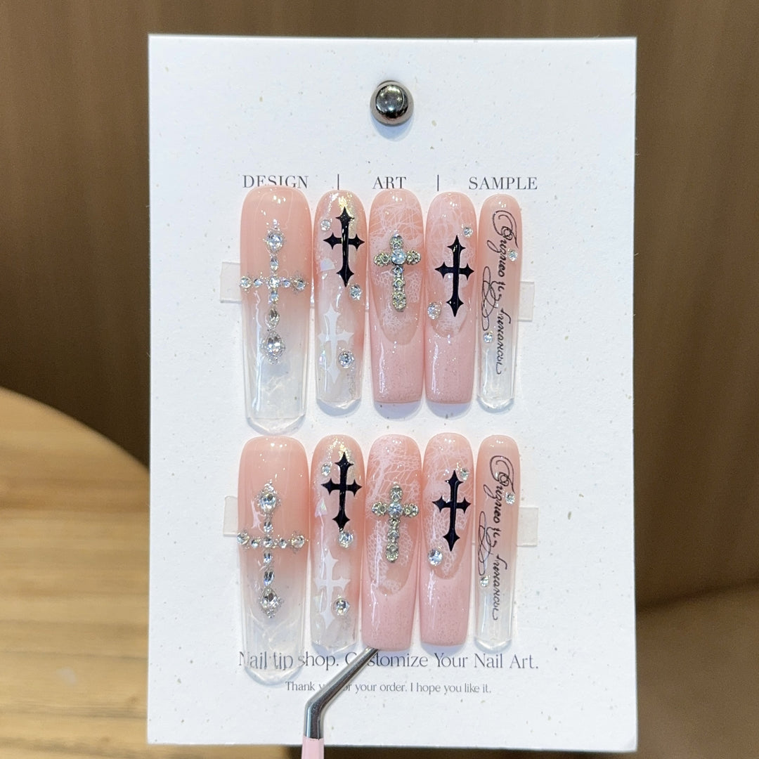 Fashionable Cross Design Artificial Nails Kalsten