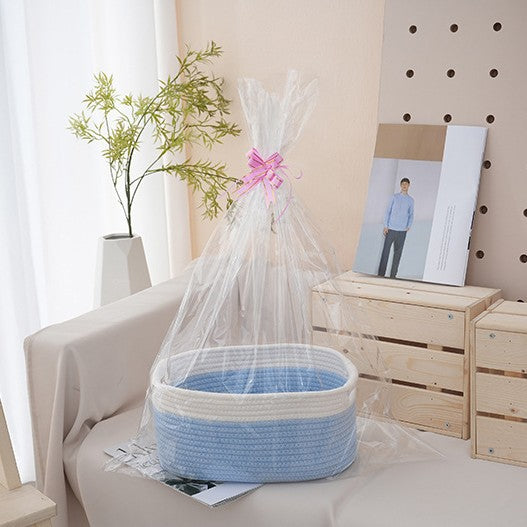 Natural storage basket with ribbons Kalsten