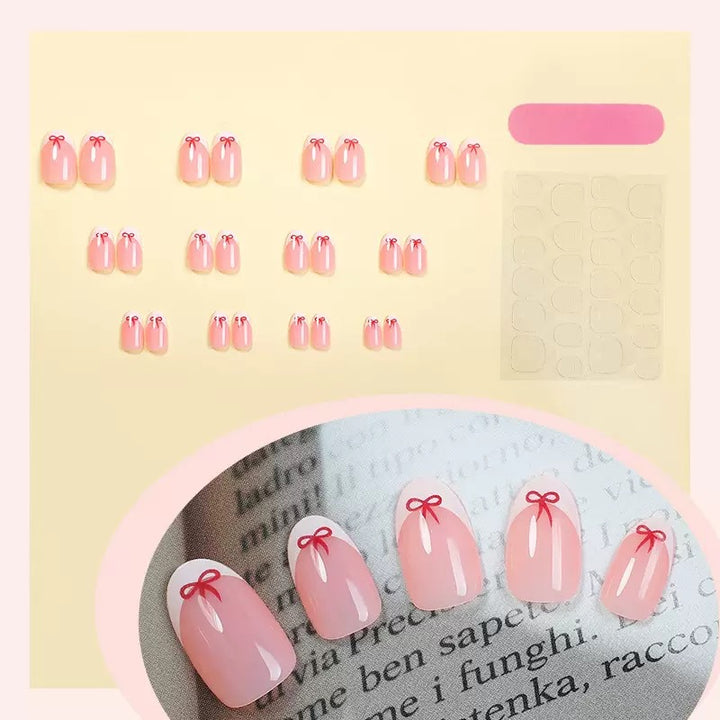 Artificial nail set with elegant bows and French tips Kalsten