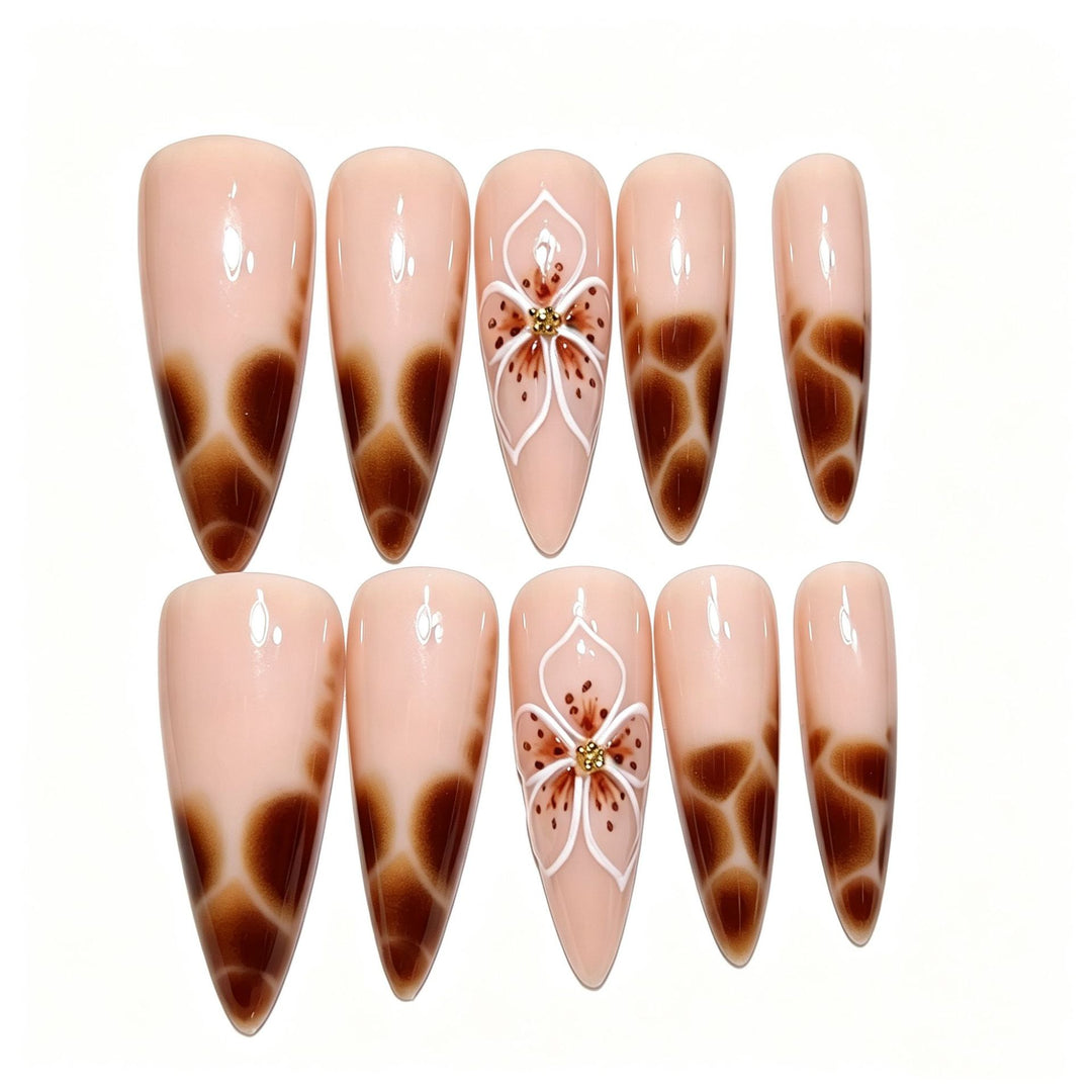 Floral-Themed Stiletto Press-On Nail Tips Kalsten