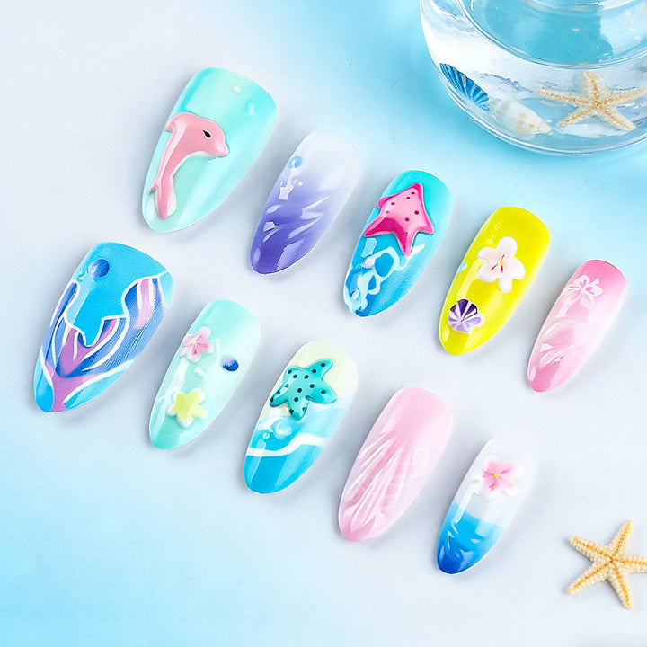 3D Seaside-Themed Press-On Nail Art Kalsten